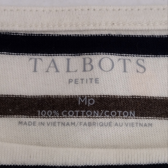 Talbots Petite Summer Striped Gold Glitter Polka Dot Pullover Long Sleeve Top - Picture 11 of 14